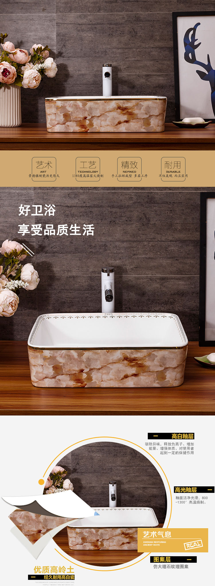 On the ceramic bowl, square, European art basin sink basin bathroom sinks counters are contracted household
