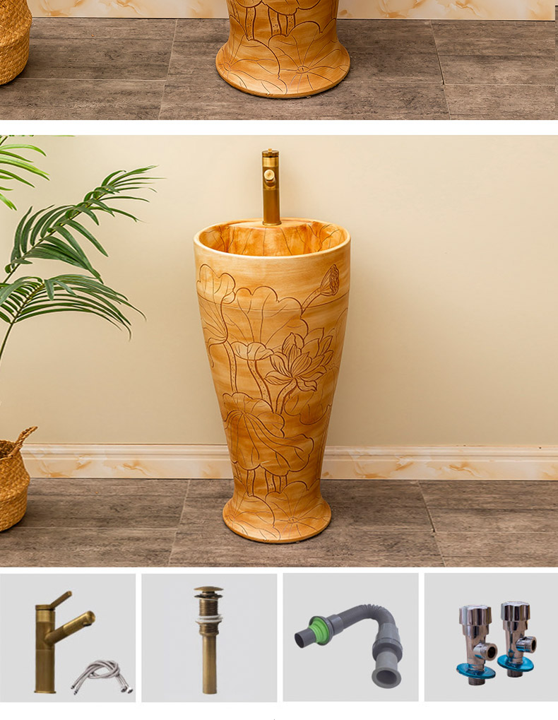 One - piece pillar carved lotus ceramics basin floor balcony is suing household toilet lavabo lavatory