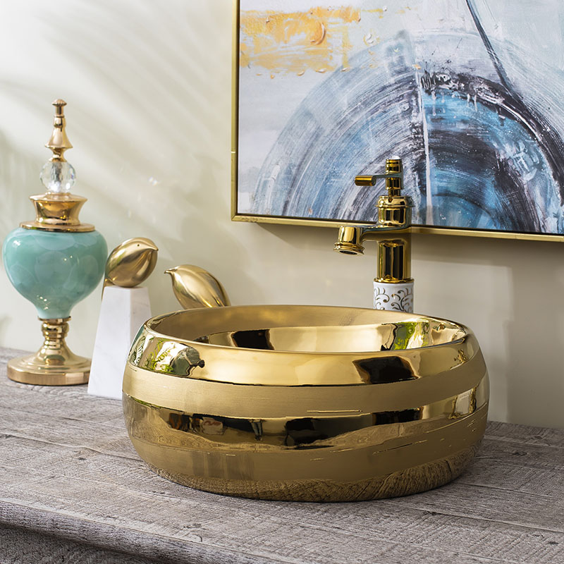 Golden European round the stage basin ceramic sanitary ware art basin stage basin hotel the sink basin