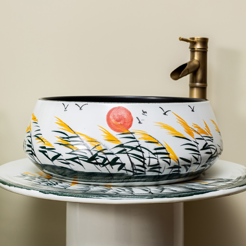 Ceramic basin bathroom floor for wash one post a whole pool of household balcony column type lavatory 8