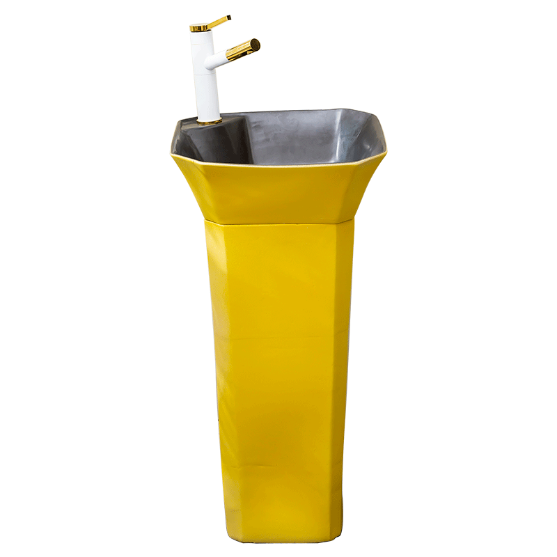 Yellow square ceramic one - piece floor pillar basin of household toilet lavatory contracted Nordic lavabo