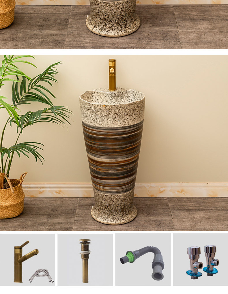 Retro one - piece floor pillar basin is suing garden ceramic lavatory industrial basin of wash one household wind on the balcony