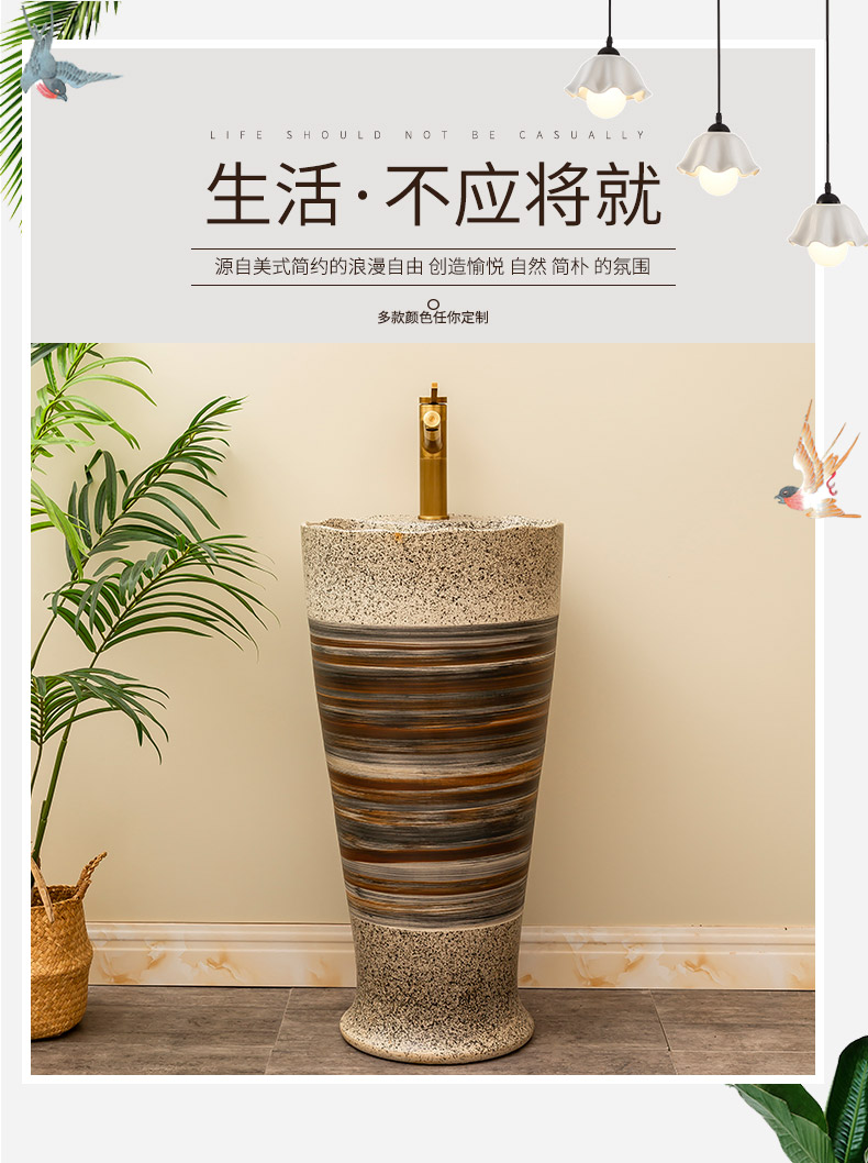 Retro one - piece floor pillar basin is suing garden ceramic lavatory industrial basin of wash one household wind on the balcony