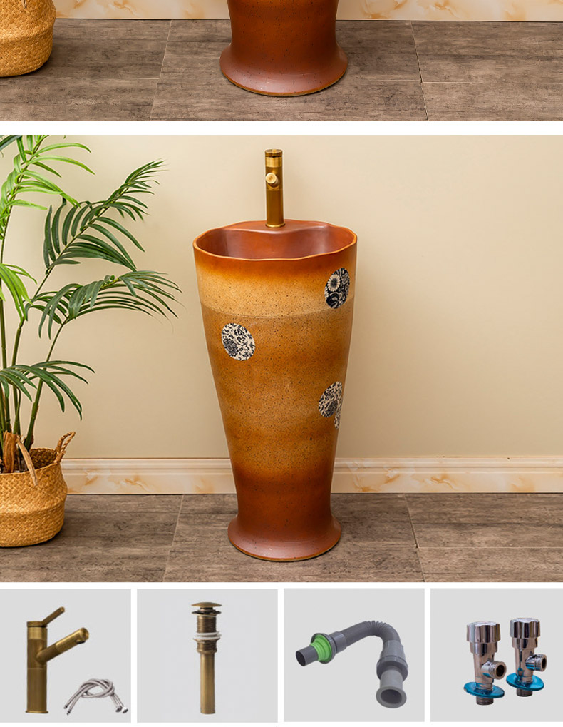 Retro ceramic column basin one balcony is suing patio floor type lavatory household toilet lavabo