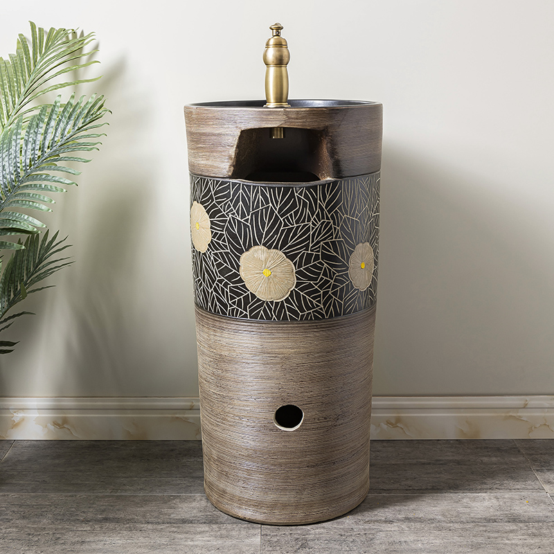 Ceramic column basin restoring ancient ways of household toilet lavatory basin sink balcony is suing floor one column