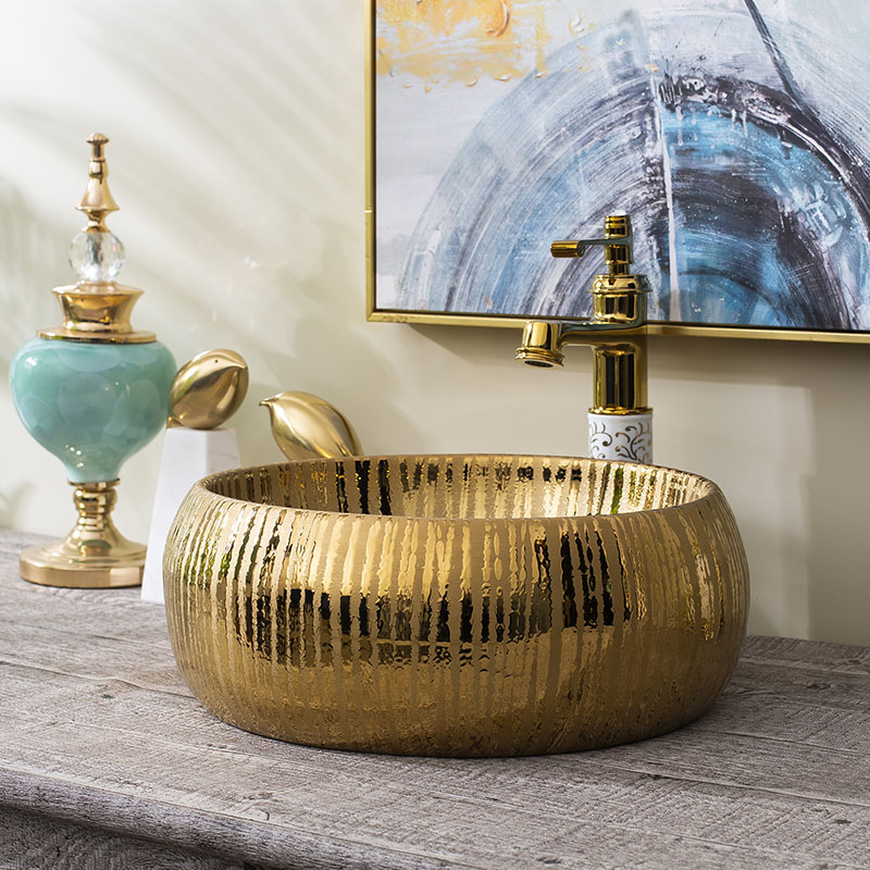 On the ceramic basin of continental basin art circle gold basin bathroom sinks balcony sink of jingdezhen