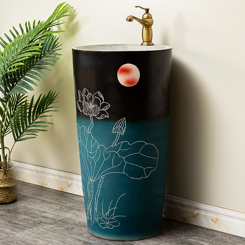 Pillar lavabo courtyard pool floor integrated basin bathroom balcony column basin ceramic lavatory 9