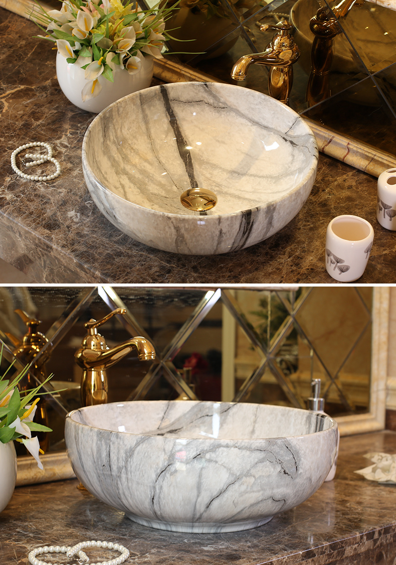 Jingdezhen ceramic stage basin art round the pool that wash a face European toilet lavabo, imitation marble pattern