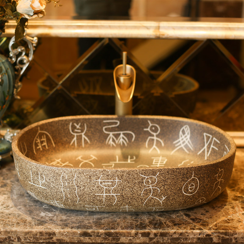 Jingdezhen rain spring basin art ceramic stage basin balcony household lavatory elliptic toilet lavabo