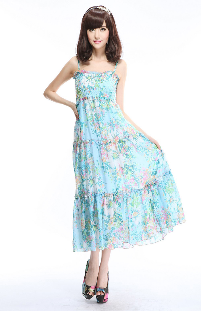Mùa hè boho đi biển bên bờ biển váy voan hoa kích thước lớn sling váy đầm đu lớn - Sản phẩm HOT đầm cưới