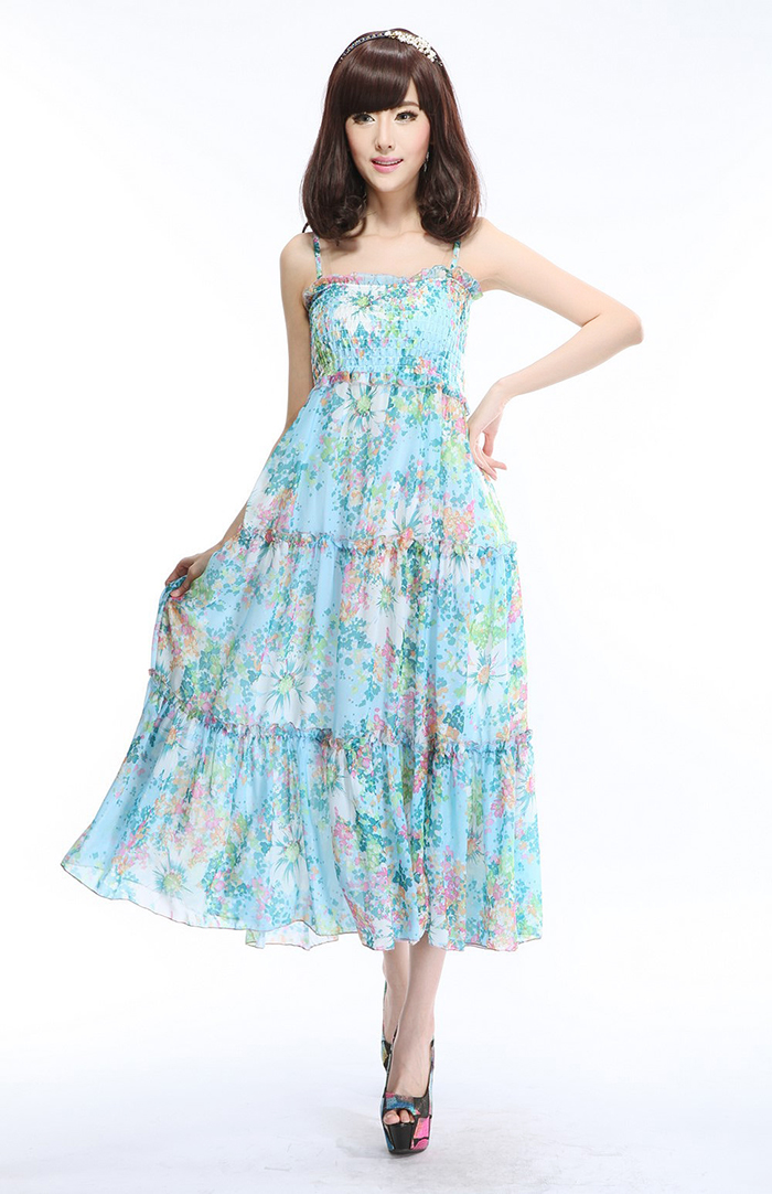 Mùa hè boho đi biển bên bờ biển váy voan hoa kích thước lớn sling váy đầm đu lớn - Sản phẩm HOT đầm cưới