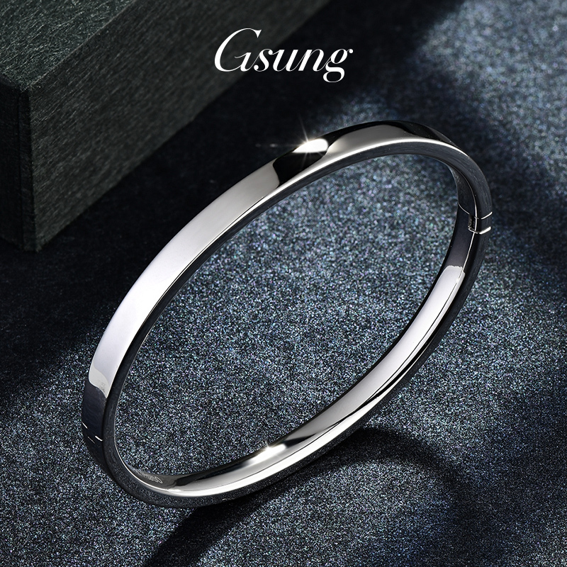 Gsung Platinum Pt950 Bracelet for Men and Women, Glossy Smooth Bracelet, Simple White Gold Bracelet for Women with Spring Clasp