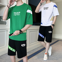 Middle school student suit male 2021 summer youth Junior High School High School students T-shirt men short sleeve Tide brand wild two-piece set