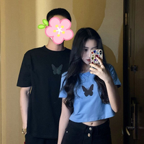 2021 New Tide Net Red couple dress summer reflective butterfly short sleeve t-shirt women tide summer ins Super fire short top