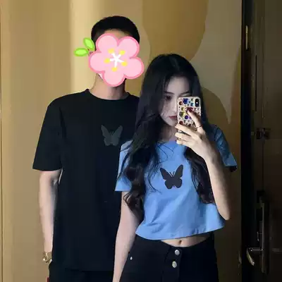 2021 New Tide Net Red couple dress summer reflective butterfly short sleeve t-shirt women tide summer ins Super fire short top