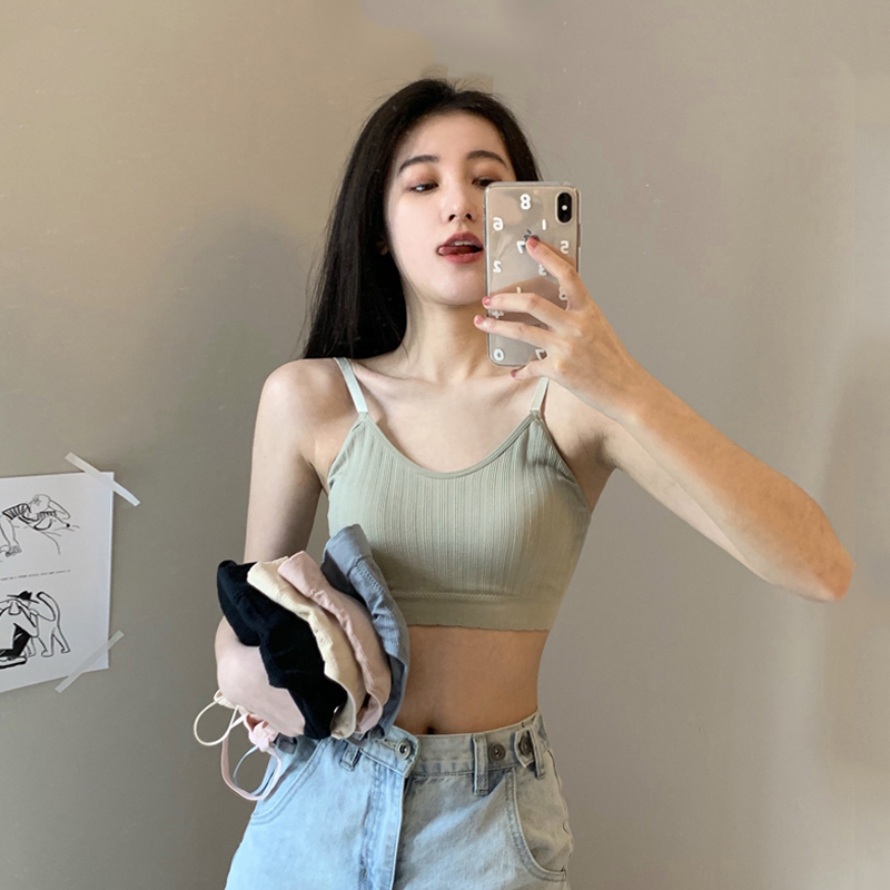 Spring 2021 new Korean version of the rimless gathered bra female students anti-walking bare bottomed chest-wrapped sports underwear tide
