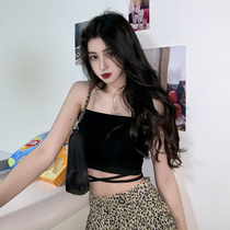 Black Harness Vest Woman Spring 2022 New Design Senses Cross Obliteratural Wearing Sexy Short And Hot Girl Blouse