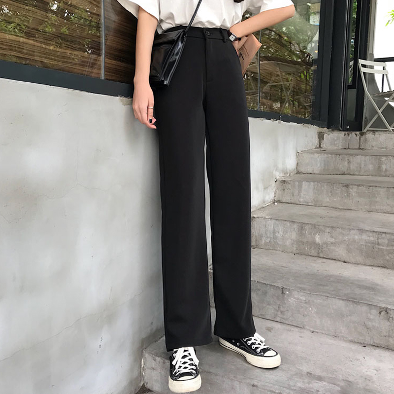 Black suit pants women's straight loose wide leg pants spring and Autumn new casual loose small man high waist hanging pants