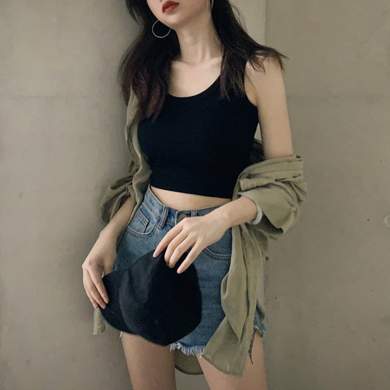 Black harness vest female inner lap summer sweet and hot girl sports obliteraturewear body slats bottom sleeveless shorts outwear