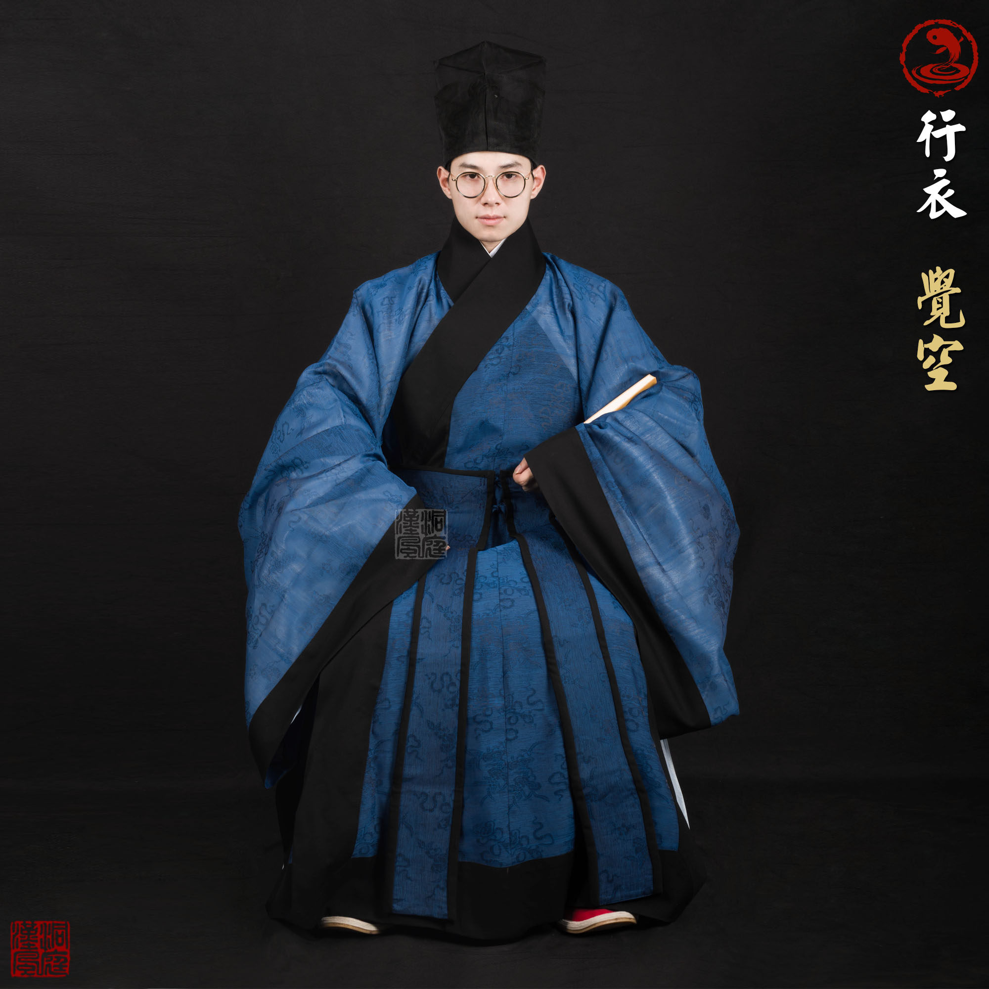 (Hole Court Hanfu Hanfu) Blue underprint snowspun hard yarn dress (Kyaw empty)