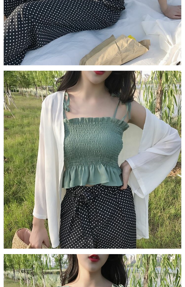 Hồng Kông hương vị dây đeo đáy xếp li áo khoác gió sang trọng ngắn ống top áo yếm nhỏ mặc phụ nữ mùa hè váy đầm đẹp