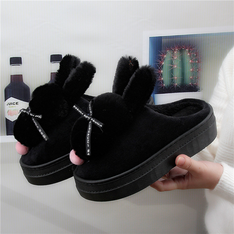 Giày cotton mùa đông trong nhà cao gót Hàn Quốc len lông nữ kéo dày đáy dễ thương dép crocs nữ
