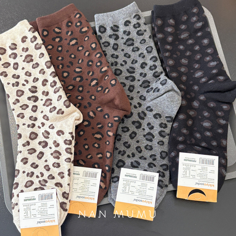 Nanmumu Leopard Print Mid-Calf Socks 2026 Korean New Style Daily Wear Warm Breathable Socks Women's Cotton Socks