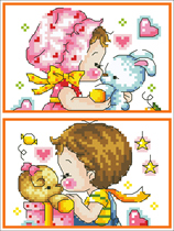 (Zhang Xiaolang) Cross-stitch DMC R line with cartoon character card set to send corner protection kiss little couple