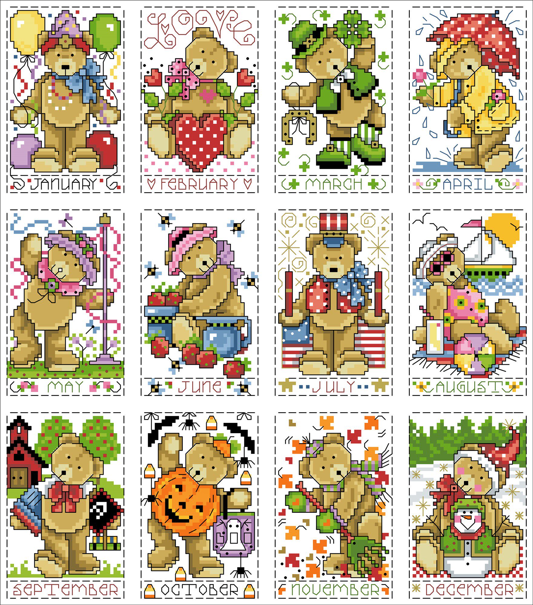 (Zhang Xiaoliang) Cross-embroidered DMC R line self-matching piece plastic plate refrigerator with the month bear