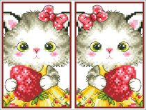 (Zhang Xiaolang) Cross stitch DMC R line with cartoon character card set to send corner protection strawberry kitten