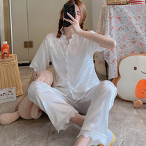 Ice silk pajamas womens summer 2021 new short sleeve trousers two-piece silk thin chiffon home Clothing Spring