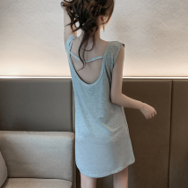 Modale sleeveless back sexy vest Sleeping Skirt Woman Summer Pure Cotton Slim strip Grey Pyjamas skirt Home Dress Home