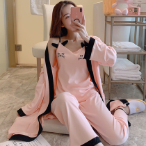 Sleepwear Three Sets Ladies Spring Autumn Pure Cotton Summer Harnesses Sleeping Robes Two Sets Sexy Cute Students Long Sleeve Home Clothes