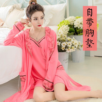 Harness Sleeping Dress Female Lace Sexy Spring Autumn Season Big Code Fat Mm Two Sets Sleeping Robes Pure Cotton With Chest Cushion Pyjamas Women Summer