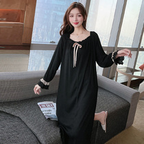 Nightdress female spring and autumn long dress cotton sexy super long modal pajamas fashion foreign style Net Red wide pine can be worn outside