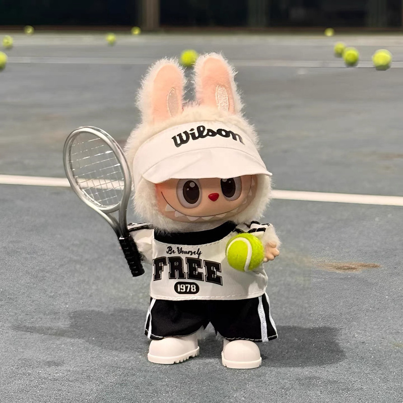 Suitable for First, Second, and Third Generation Labubu Doll Clothing Sets, Labubu Sports Tennis Outfit, High-Energy Front Design