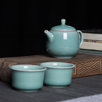Dragon Springs Qigong Fu Tea Suit Cover Bowl Tea Tea Suit Home Ceramic Teapot Tea Cup Suit Green Porcelain Whole Set