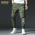 Mùa hè mới overalls xu hướng quần nam Quần skinny đen cá tính cotton giản dị quần thể thao nam quần - Quần tây thường quần kaki túi hộp Quần tây thường