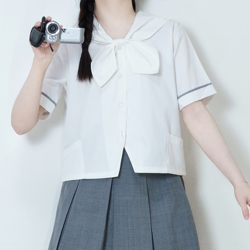 (Spot) Rabbit Ear Shirt Navy Collar Original Summer Long Short Sleeve Short Shirt Student Uniform