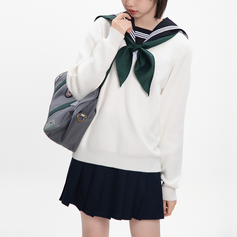 Pure Cotton Solid Color Japanese Style Pullover Knit Sweater in Chicken Yellow, Milk White, and White