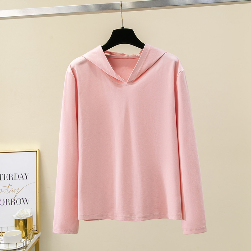 2026 New Spring and Autumn Hooded Long-Sleeved T-Shirt for Women, Thin Large Size Hooded Sweatshirt, Summer Pure Cotton Pink Solid Color Hoodie 2026 New Spring and Autumn Hooded Long-Sleeved T-Shirt for Women, Thin Large Size Hooded Sweatshirt, Summer Pure Cotton Pink Solid Color Hoodie