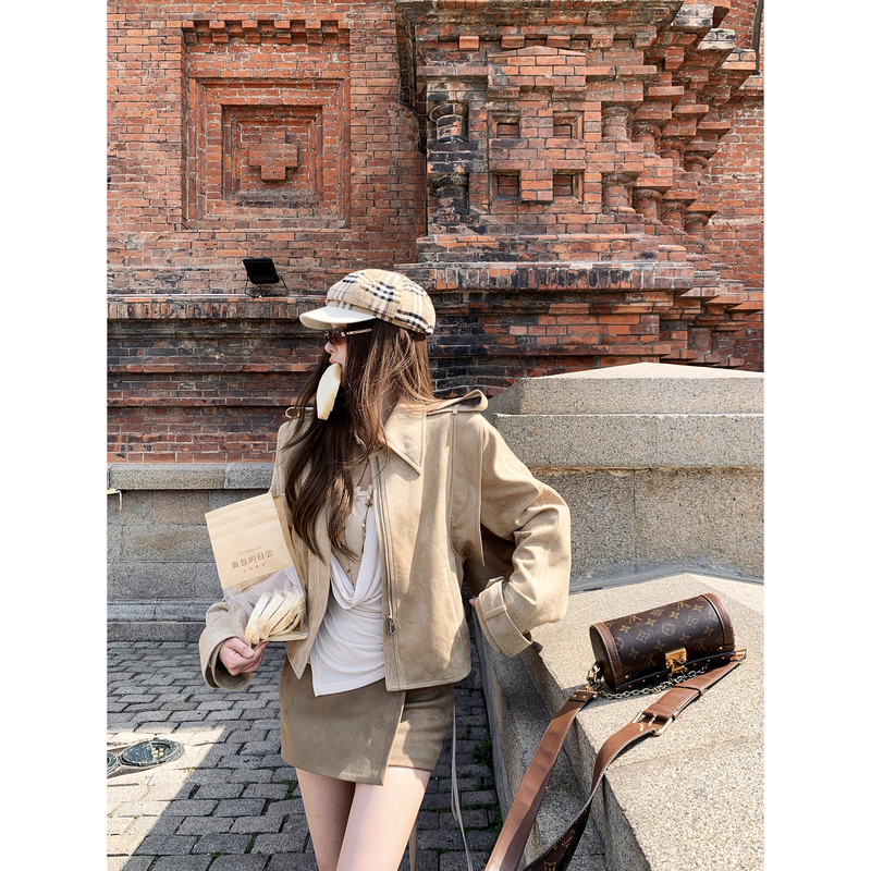 Thas9I Nine Hundred Million Oxford Street Suede Cape Short Shoulder Strap Jacket Workwear Loose Coat