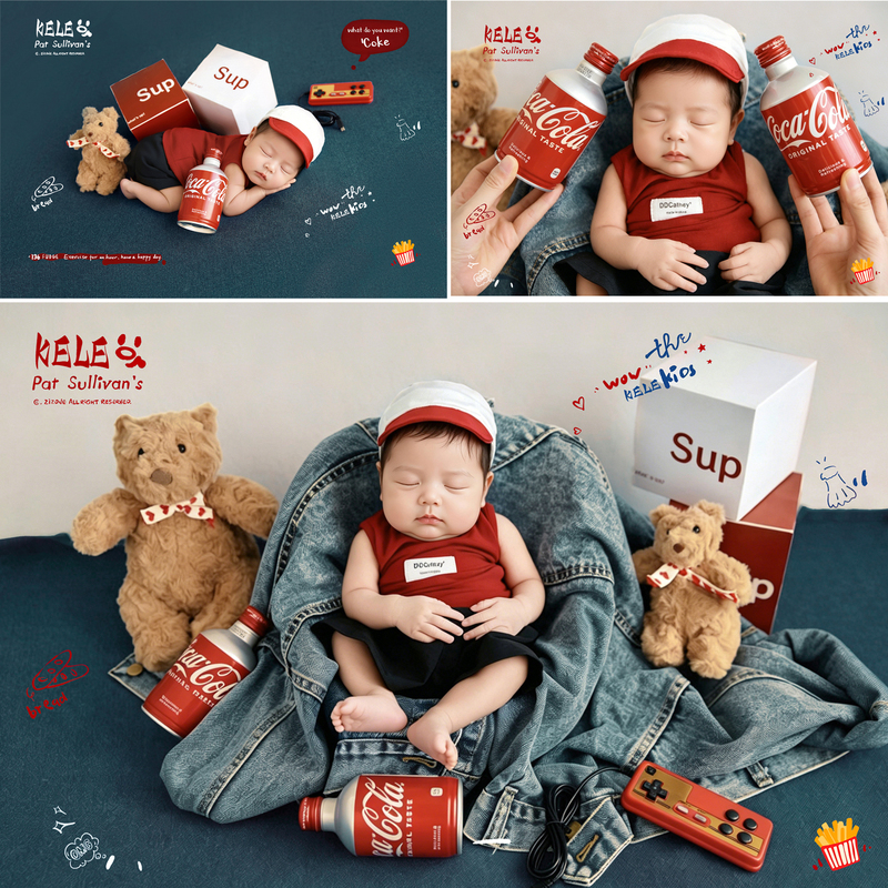 Coca-Cola Themed Photography Props for Newborns, Baby Full-Month Photos, Studio Children's Photography Clothing Coca-Cola Themed Photography Props for Newborns, Baby Full-Month Photos, Studio Children's Photography Clothing