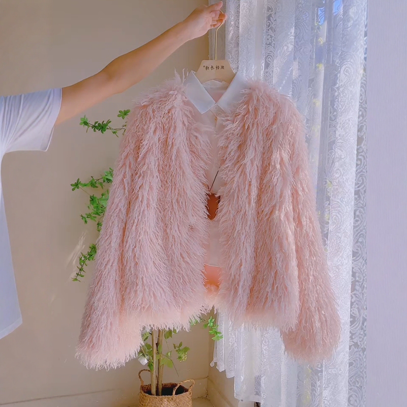Pink V Neck Feather Tassel Outwear for Women in Autumn and Winter, Small and Elegant, Unique and Chic Short Outwear for Women