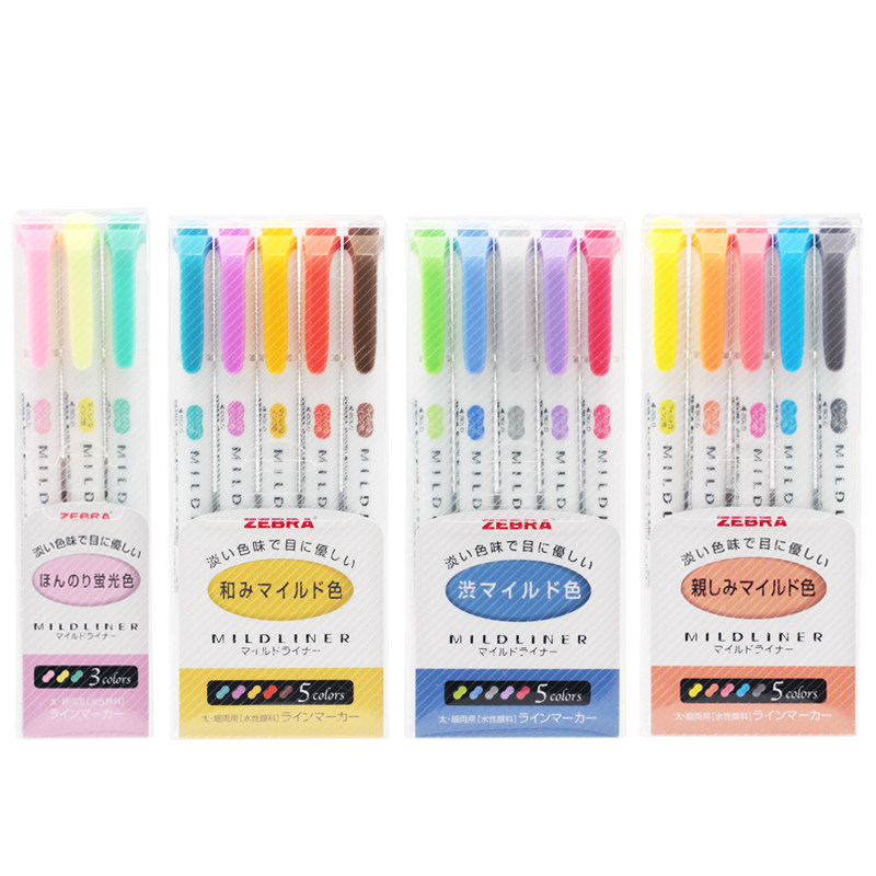 Japanese ZEBRA Zebra Fluorescent WKT7 Pale Double Head Fluorescent Note Markmark Pen Wkt7 Set