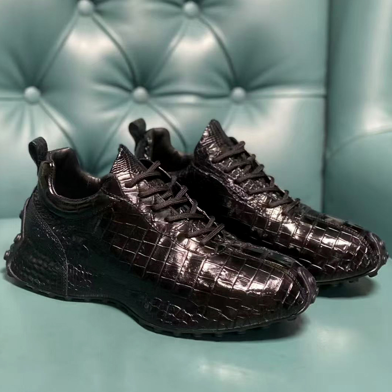 Crocodile Skin Belly Leather Fashion Casual Shoes for Men 2026 New Genuine Leather Outdoor Fashion Versatile Sneakers Men's Thick-Soled Shoes