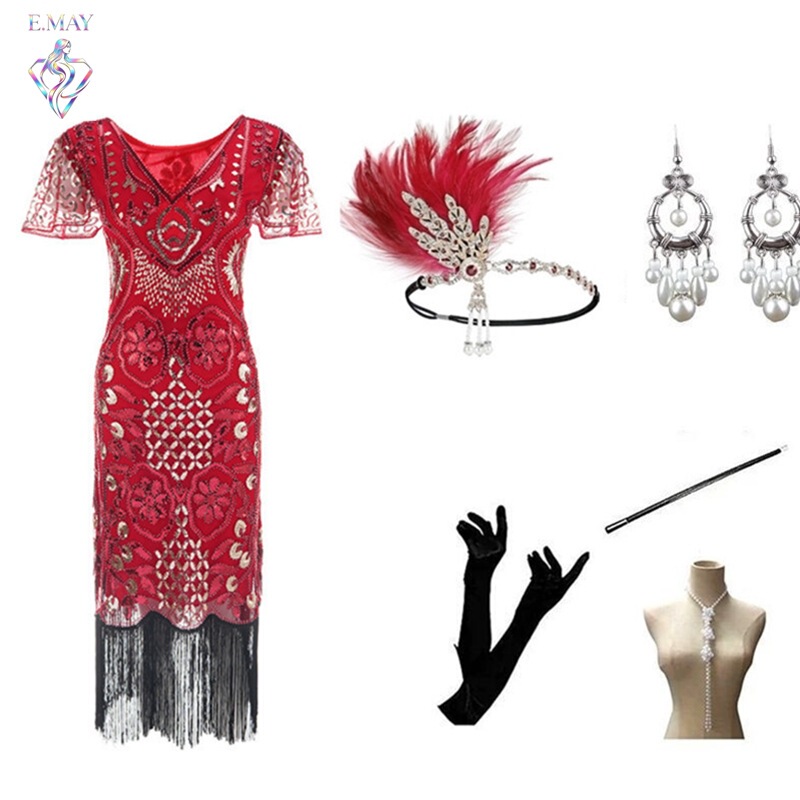 1920S European and American Gatsby Evening Dress S-4Xl Gatsby Plus-Size Short-Sleeve Dress Banquet Stage Performance Outfit 1920S European and American Gatsby Evening Dress S-4Xl Gatsby Plus-Size Short-Sleeve Dress Banquet Stage Performance Outfit