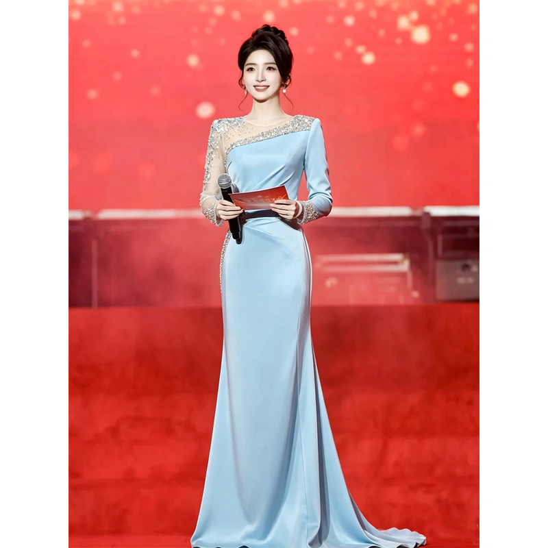 Hostess Evening Dress for Women 2026 New Style High-End Socialite Annual Meeting Performance Dress Vocal Audition Solo Fishtail Dress Hostess Evening Dress for Women 2026 New Style High-End Socialite Annual Meeting Performance Dress Vocal Audition Solo Fishtail Dress