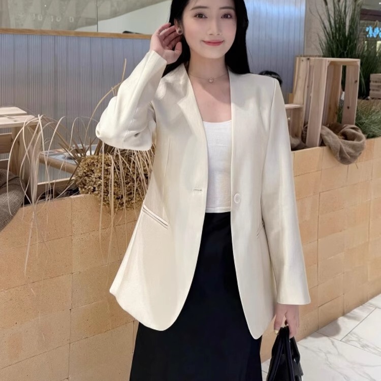 Collarless White Blazer for Women, High-End Feel, 2025 Spring and Autumn New Style, V-Neck, Casual, Slim Fit, Elegant Suit