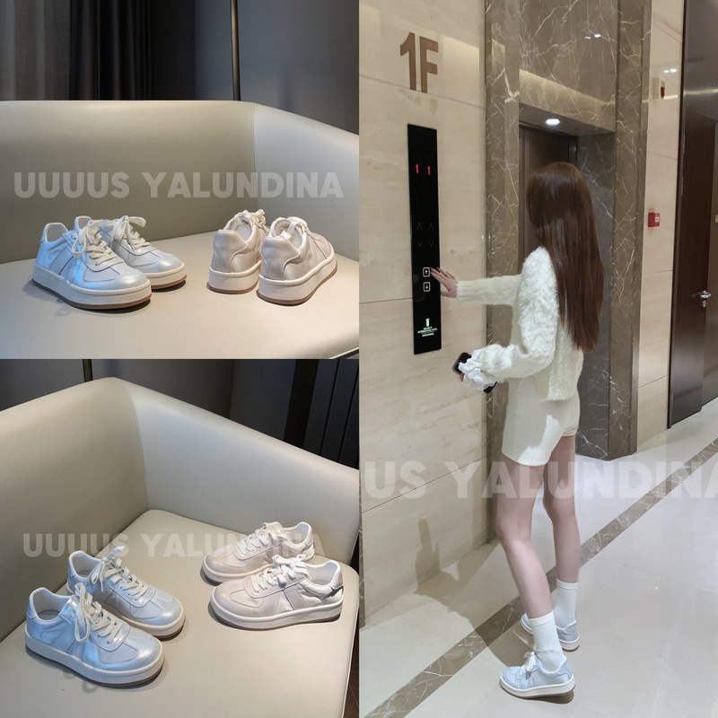 Uuuus【Novel Heroine】Genuine Leather Metallic Shimmer Training Shoes Mermaid Princess Pearlescent Versatile Casual Forrest Gump Shoes
